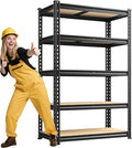 72.12" H Garage Shelving, Storage Shelves Load 2100LBS, 5-Tier Adjustable Shelving Unit with Thickened Wooden Boards for Multiple Scenarios, 72.12" H x 35.55" W x 11.85" D, Black