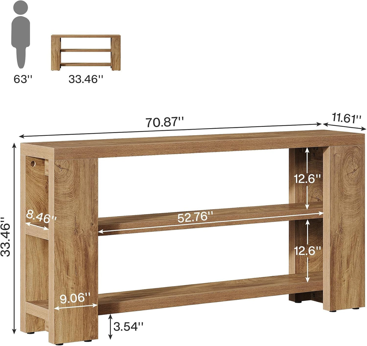Tribesigns 70.9-Inch Extra Long Console Table with Storage, Narrow Wooden Sofa Table Behind The Couch, Farmhouse 3-Tier Entry Foyer Table for Entryway, Living Room, Hallway, Natural