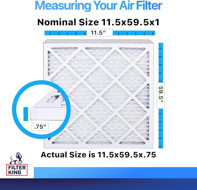 Filter King 11.5x59.5x1 Air Filter | 4-PACK | MERV 8 HVAC Pleated A/C Furnace Filters | MADE IN USA | Actual Size: 11.5 x 59.5 x .75"