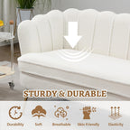 59" Small Loveseat Sofa 2-Seater, Modern Chenille Couch with Gold Metal Legs & Floral Backrest, Compact Apartment Sofa for Living Room, Bedroom, Office, Dorm (Boucle, Ivory)