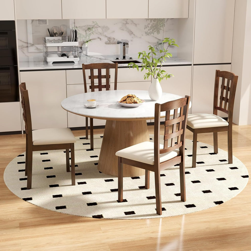 Giantex Wooden Dining Chairs Set of 4, Linen Fabric Upholstered Kitchen Chairs w/Rubber Wood Frame, Padded Seat, High Curved Back, Farmhouse Armless Side Chairs, Living Dining Room Restaurant