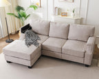 85" Sectional Sofa Couch with Storage Ottoman,L Shaped Couch with Armrest Organizer,3-Seater Sofa,Small Modular Couches for Living Room,Bedroom,Apartment,Chenille,Khaki
