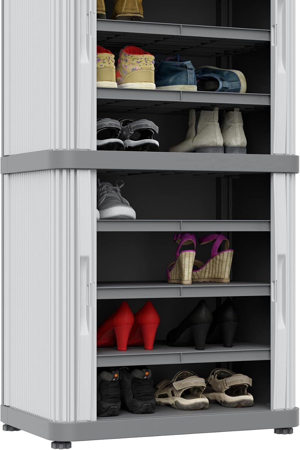 Terry, Rolling Space Cab 2, Indoor and Outdoor 2-Compartment Cabinet with Two Sliding Doors, 2 Adjustable Internal Shelves, Grey, in Recycled Plastic, Dimensions: 59x36x115 cm