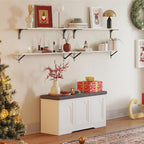 DINZI LVJ Shoe Bench, Entryway Storage Bench with Doors, Cushion, 3-Tier Shoe Rack with 9-Cubby, 39.4" L x 13.8" W Shoe Organizer Cabinet, Fully Adjustable Shelves, Living Room, Bedroom, White