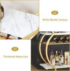 LVB Gold Bar Cart with Wheels, Modern White Marble Home Bar Serving Cart | Drink Cart with Wine Rack, Metal Wooden Beverage Cart, Rolling Kitchen Cart for Home Dining Room,Gold White Marble