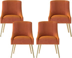 Dining Chairs,Modern Living Room Chairs, Velvet Upholstered Dining Room Chairs with Gold Legs,Tufted Accent Chair Set of 4 for Reception Room Bedroom Study Room(Orange)
