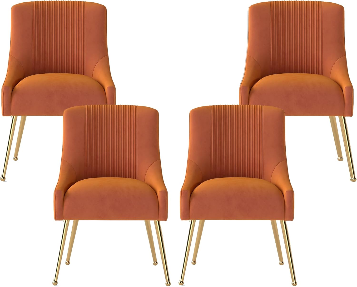 Dining Chairs,Modern Living Room Chairs, Velvet Upholstered Dining Room Chairs with Gold Legs,Tufted Accent Chair Set of 4 for Reception Room Bedroom Study Room(Orange)