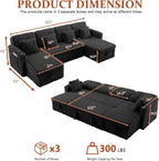 107'' Sectional Sleeper Sofa with Pull Out Bed, Storage Chaise, Adjustable Backrest, USB Charger, Cup Holder & Side Pocket, Fluffy Soft Corduroy U Shaped Couch for Living Room, Black