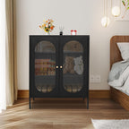 Xuthusman 3 Tier Floor Storage Cabinet, Freestanding Storage Unit with Adjustable Shelves, Magnetic Doors Kitchen Accent Cabinet Kitchen Organizers and Storage for Bathroom（Black）