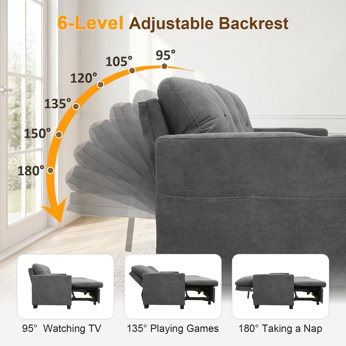 82" L Shaped Sleeper Sofa Bed, Pull Out Sectional Couch with Storage Chaise/Reclining Backrest, Sectional Couches for Living Room with USB Port, Foldable Table, Cup Holder, Side Pocket, Light Grey
