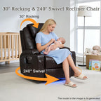 AHMED Dual Motor Power Swivel Rocker Recliner Chair, Faux Leather, Brown | Electric Glider Rocking Chair, Massage & Heat, Cup Holders, LED Lights, USB A/USB C Ports