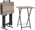 HOOBRO Folding TV Tray Tables, Set of 4 TV Trays with Storage Rack, Industrial Side Table for Eating at Couch, Foldable Snack Table for Small Space, Easy Assembly, Greige and Black BG50BZ01