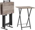HOOBRO Folding TV Tray Tables, Set of 4 TV Trays with Storage Rack, Industrial Side Table for Eating at Couch, Foldable Snack Table for Small Space, Easy Assembly, Greige and Black BG50BZ01