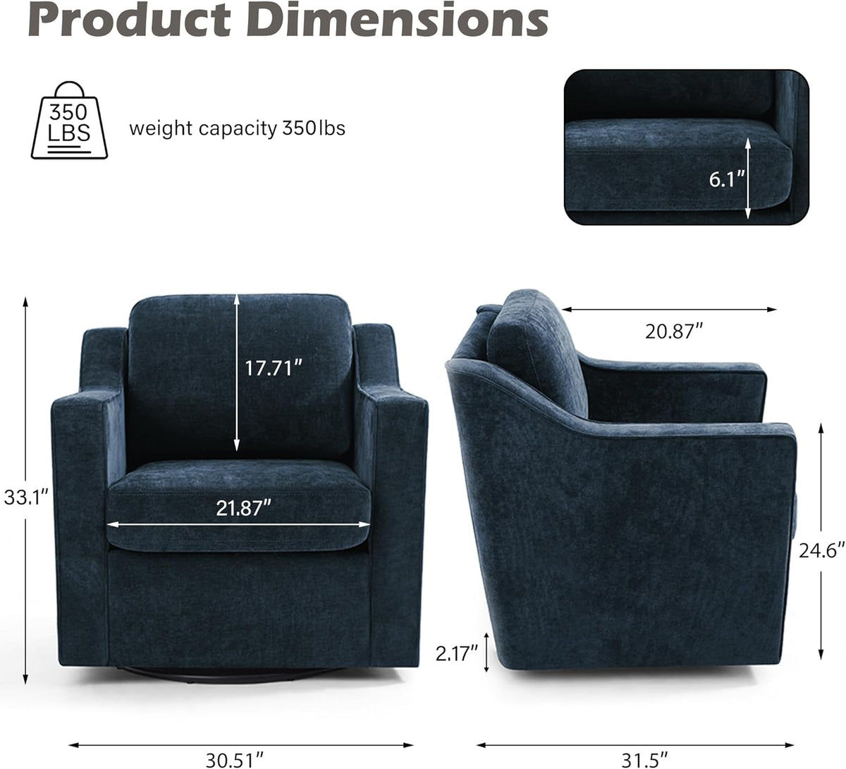 Swivel Accent Chairs Set of 2, Chenille Upholstered Armchair for Living Room, Modern Armrest Chair Comfy Single Sofa Bedroom Reading Seat with Lumbar Pillow - Navy