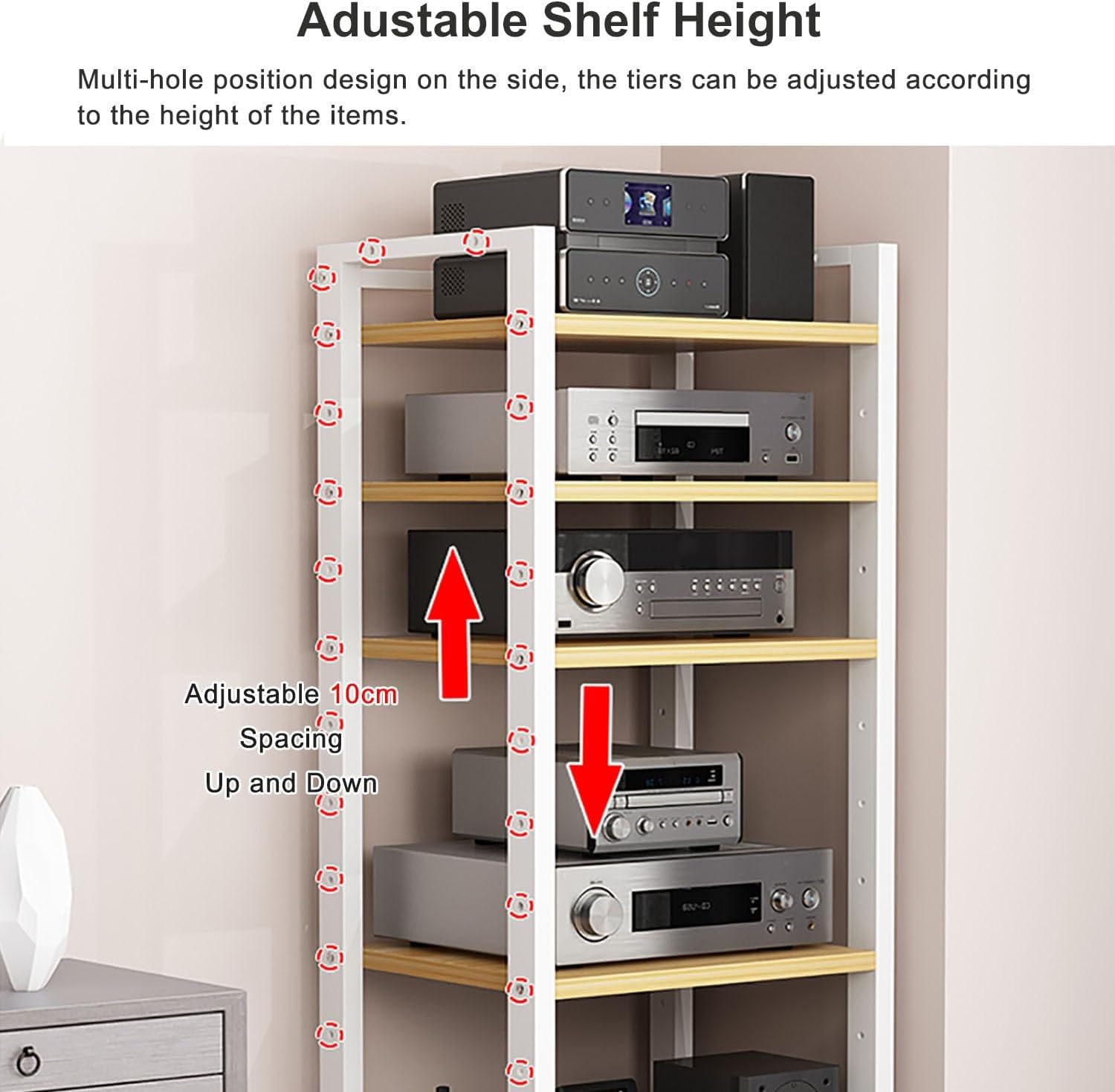 7-Tier Heavy Duty Audio Component Rack, 140cm Tall - Hifi Amplifier Rack | Audio-Video Shelving Adjustable - CD Record Player Stereo AV Receiver Equipment Cabinet Display Stand