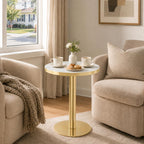 TesNus 23.6" Small Round Dining Table for 2, Circle Tulip Table, Faux Marble Top with Gold Metal Pedestal Base, Modern Leisure Coffee Table for Small Spaces, Cafe, Office, White&Gold