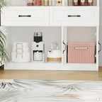 MOUMON Pantry Cabinet Kitchen Storage Cabinet with 3 Glass Doors, Kitchen Pantry with Shelves & 2 Drawers, White (47.2”W x 15.7”D x 78.7”H)