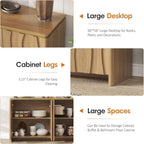 Vabches Fluted Buffet Cabinet with Storage, 3D Ripple Pattern Doors and Curved Edges, Modern Sideboard for Kitchen, Entryway, 4 Doors & Adjustable Shelf, Natural, 57.9" W