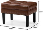 Glitzhome Faux Leather Foot Stool, Mid Century Modern Foot Stools Ottoman, Vintage Ottoman Tufted Square Vanity Seat, Coffee