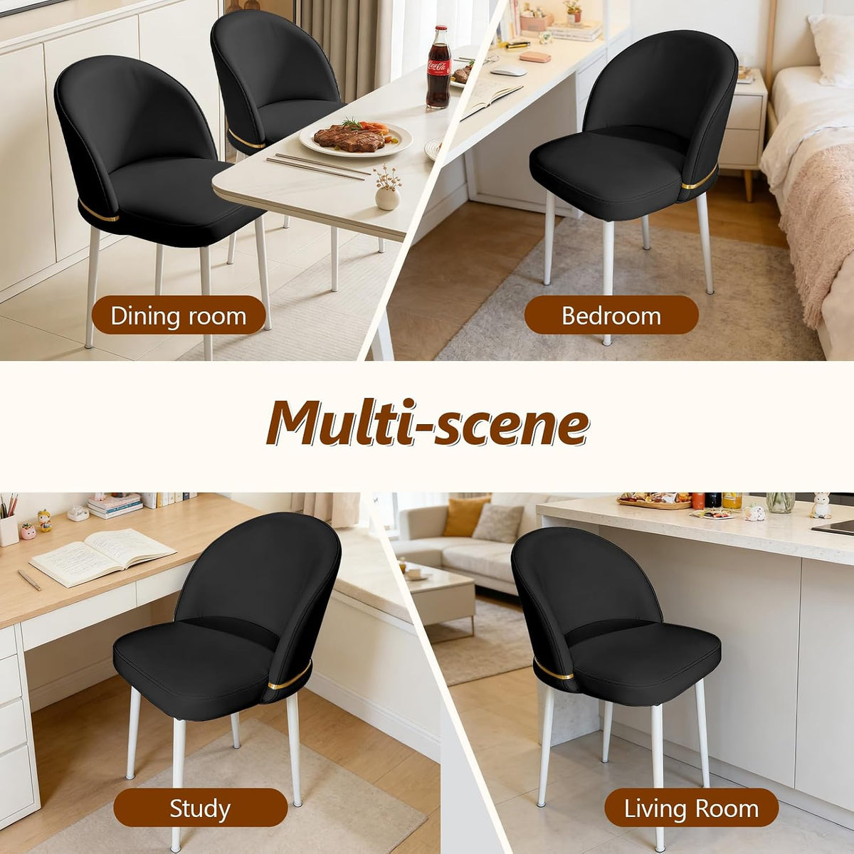 JPBSTO Modern Dining Chairs Set of 4, Swivel Upholstered Fabric Dining Chair with Metal Legs, Curved Backrest for Dining Room, Restaurant, Black