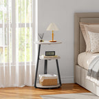 Kalrin Side Table, Small End Table with Metal Frame, 3-Tier Bedside Tables, Round Side Tables for Living Room Bedroom Couch Bathroom, Oval, White Maple