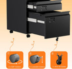 3 Drawer Metal File Cabinet with Wheels, Under Desk Rolling Filing Cabinet for A4/Letter/Legal Size, Lockable Mobile File Cabinet for Home Office, Black, Assembly Required