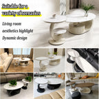 Modern Coffee Table Set, Oval Nesting Center Table with Drawer Storage | Stylish curved design, convenient access, stable structure, creates a tidy and comfortable home space(Marble-A,130CM/25.59IN)