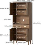 Smart FENDEE 70.87" Tall Kitchen Pantry Cabinet with Line Grooved Doors, Storage Cupboard with 2 Drawers, Adjustable Shelves & Gold Handles for Dining Room, Bathroom, Walnut