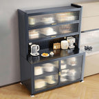 JKGHK Kitchen Pantry Cabinet Storage with Microwave Shelf, Kitchen Cabinet Storage with Acrylic Doors, Steel Buffet Cabinets with Pegboard, Coffee Bars with Adjustable Feet(Gray,31x72in)