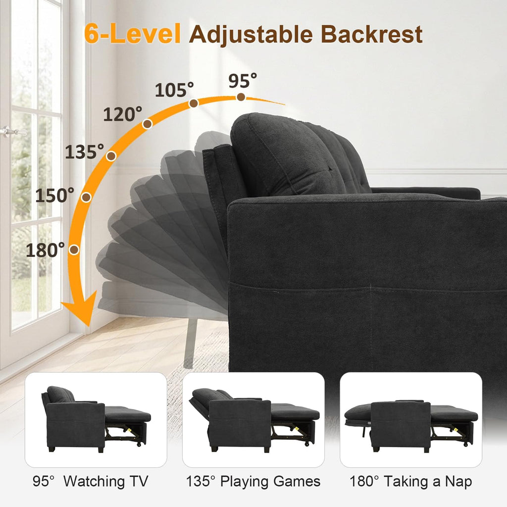 KCGKCG 82" L Shaped Sleeper Sofa Bed, Pull Out Couch Bed with Storage Chaise/Reclining Backrest, Sectional Couches for Living Room with USB Port, Foldable Table, Cup Holder, Side Pocket, Deep Grey