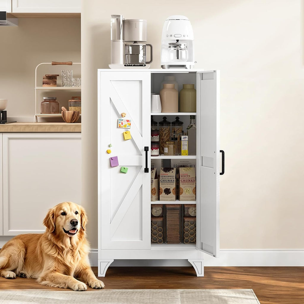 Yizosh Metal Storage Cabinet with 2 Doors and 3 Adjustable Shelves - 47" White Kitchen Pantry Storage Cabinet Locker for Kitchen,Living Room,Dining Room