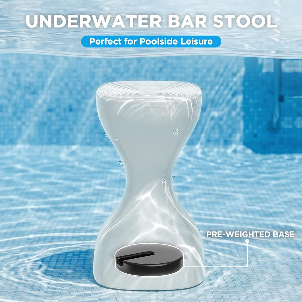 26" Pool Stools for Underwater, Pre-Weighted Pool Bar Stool Prevents Floating, Easy Assembly Non-Float Submersible Seats, Vinyl-Safe Waterproof Chairs for Inground Pool, Sun Shelf & Patio-White