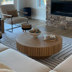 Round Coffee Table with Fluted Design, Wood Oak