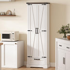 HOMCOM 71" Tall Kitchen Pantry Storage Cabinet Barn Doors Drawer White | Farmhouse, Adjustable Shelves, Freestanding Food Pantry Cabinet, for Kitchen, Dining Room