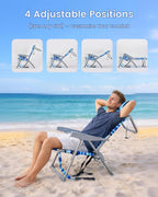 GVDV 2 Pack Backpack Beach Chairs for Adults, 14" Mid-Height Foldable Chair with Lay Flat Position, 4-Position Adjustable Reclining, Towel Bar, Zipper Pouch & Cup Holder, Blue Ocean