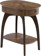 LAX Mid-Century Modern Wood Chairside End Table with USB Charging Station, Drawer and Shelf Storage. Nutmeg with Espresso Legs