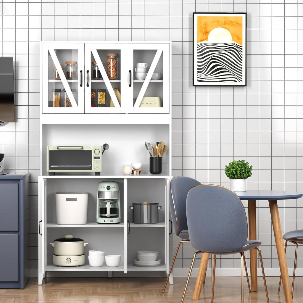 VOWNER Kitchen Pantry Storage Cabinet, Tall Kitchen Cabinets with 6 Doors, Freestanding Storage Cabinet with Adjustable Shelves for Kitchen, Dining Room, White