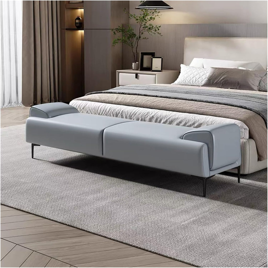 Modern Upholstered Ottoman - End of Bed Stool for Makeup and Bedroom of, Leather Footstool with Arms Entryway(Blue,150 * 45 * 45cm)