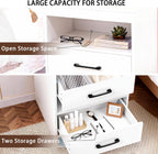 Night Stand with Charging Station and Ambient Light, LED Nightstand with USB-C Ports and Outlets, Morden Bedside Table with 2 Drawers and Open Compartment, End Table for Bedroom, White
