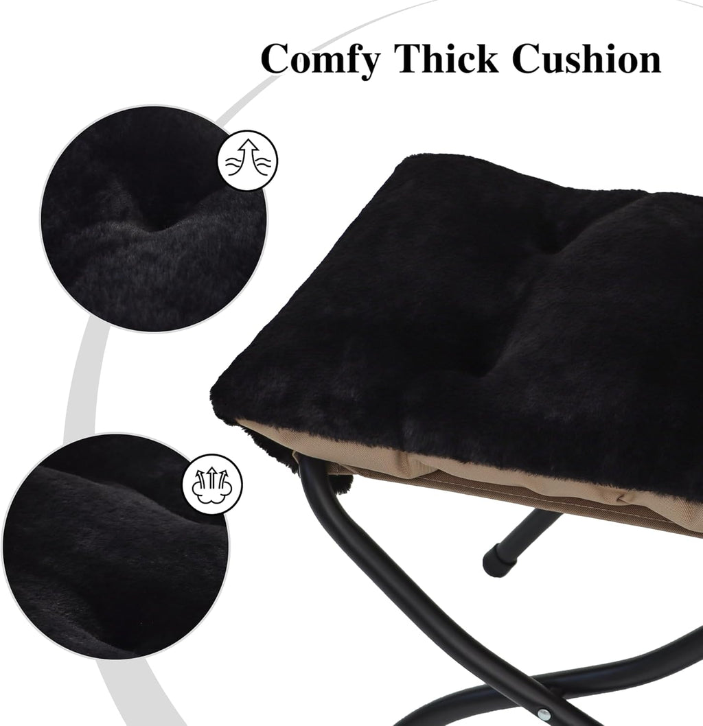 15"(H) Folding Ottoman, Foldable Footrest Stool, Portable Small Foot Stool for Couch, Collapsible Foot Rest Ottoman for Sofa, Accent Padded Ottomans for Living Room, Bedroom, Black