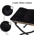 15"(H) Folding Ottoman, Foldable Footrest Stool, Portable Small Foot Stool for Couch, Collapsible Foot Rest Ottoman for Sofa, Accent Padded Ottomans for Living Room, Bedroom, Black