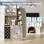 IDEALHOUSE 72 Inch Tall Kitchen Pantry Cabinet with Power Outlet - Wine Bottle Rack, Barn Doors, Ample Storage, Modern Sideboard Buffet for Dining Room, Kitchen, or Home Bar