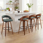 Set of 2 Swivle Counter Stools, 25" Counter Height Bar Stools with Upholstered Seat Bentwood Frame Mid Century Modern Stools for Kitchen Island, Counter, Green