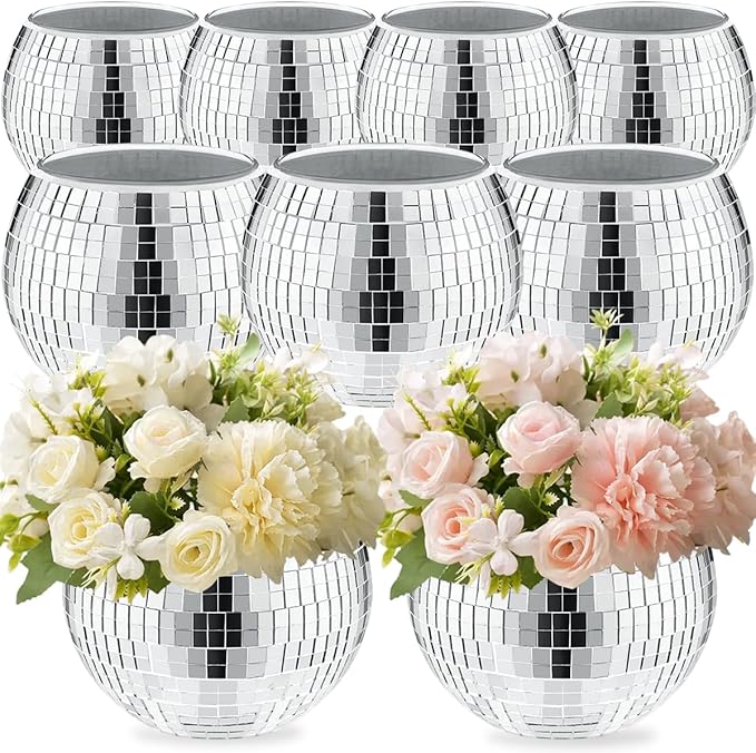 9 Pcs Disco Ball Vase,Glass Disco Ball Vases, Mirror Disco Balls,Candle Holder Vase,Disco Ball Decorations,Wedding Centerpieces,Birthday Parties,Bedroom,Office Decorations (5 x 6 inches)
