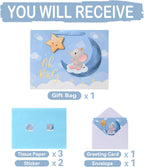 16.5'' Extra Large Baby Boy Gift Bag Set with Handles, Greeting Card, Blue Tissue Papers and Stickers for Boys Kids for Baby Shower, Boys' Birthday Party, Newborn, New Moms, Little One, 1st Baby, Elephant and 3D Star Design, 1 Pcs