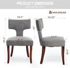 Dining Chair Set of 2 Linen Fabric Curved Backrest Farmhouse Mid Century Accent Upholstered Kitchen Chairs with Wood Legs and Foot Pad for Dining Room/Living Room/Restaurant,Grey