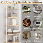 Karl home Oak 5 Tier Wall Mount Ladder Shelf, Metal Frame Open Bookcase