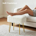 FUXA Vanity Stool Chair with Storage, Faux Fur and Metal Legs, White | Soft Padded Seat, Anti-Slip Adjustable Feet, Modern Style, Multifunctional for Bedroom and Entryway