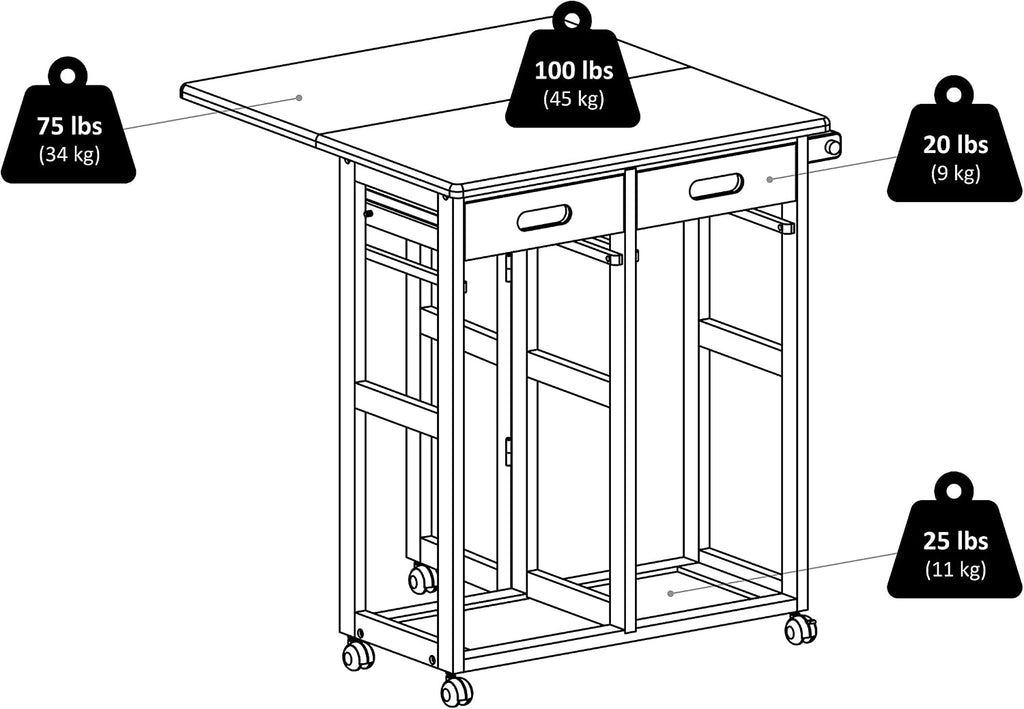 Winsome Suzanne Kitchen Table Set with Stools, Coffee, 33" | Convenient Sturdy Mobile Kitchen & Dining Room Table & Chairs with Storage for Small Spaces, Dorms, Apartments