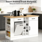 Large Kitchen Island,Wood Freestanding Islands with Storage Drawers, Trash Cabinet, Adjustable Shelves, Cabinet & Spice Rack,Farmhouse Kitchen Island for Kitchen & Dining Room